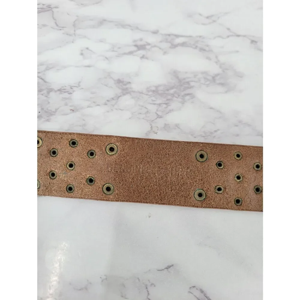 Calvin Klein Metallic Pink and Brown Leather Studded Belt with Brass Buckle